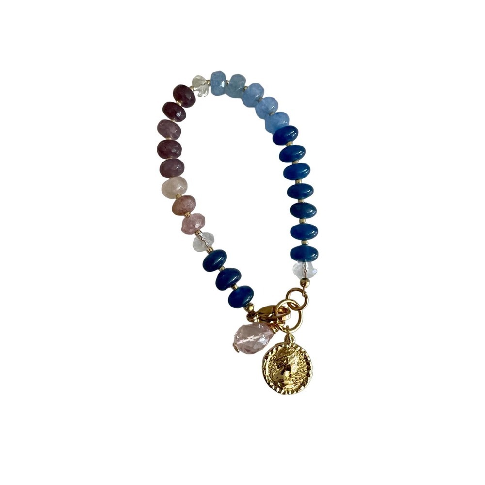 Handcrafted Gemstone Bracelet with Agate, Aquamarine and Rose Quartz